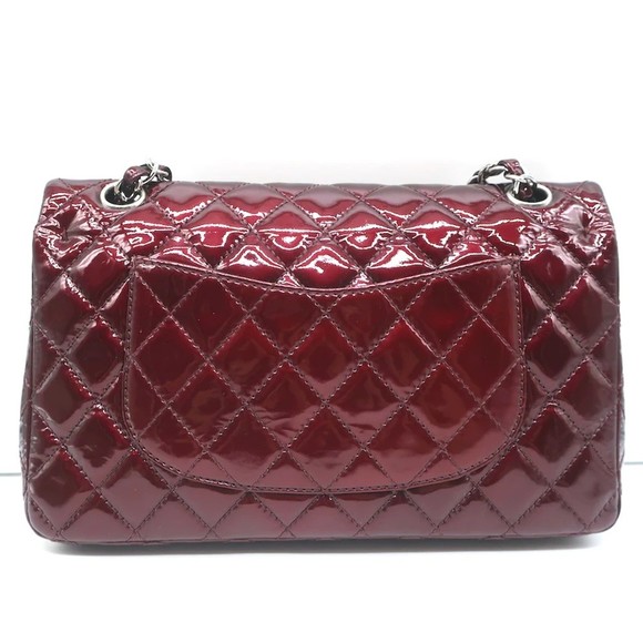 Chanel 2008 Classic Double Flap Bag Burgundy Quilted Patent Leather Shoulder Bag - Picture 6 of 12